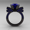 French 14K Black Gold 3.0 CT Blue Sapphire Engagement Ring Wedding Ring R382-14KBGBSS-2