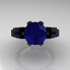French 14K Black Gold 3.0 CT Blue Sapphire Engagement Ring Wedding Ring R382-14KBGBSS-3