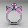 French 14K White Gold 3.0 CT Light Pink Sapphire Engagement Ring Wedding Ring R382-14KWGLPS-2