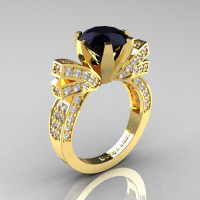 French 14K Yellow Gold 3.0 CT Black Diamond Engagement Ring Wedding Ring R382-14KYGDBD-1