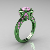 Classic French Military 14K Green Gold 1.0 Ct Light Pink Sapphire Engagement Ring Wedding Ring R502-14KGGLPS-1