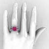 French Vintage 14K White Gold 3.8 Carat Princess Pink Sapphire Diamond Solitaire Ring R222-WGDPS-4