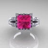 French Vintage 14K White Gold 3.8 Carat Princess Pink Sapphire Diamond Solitaire Ring R222-WGDPS-3