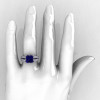 French Vintage 14K White Gold 3.8 Carat Princess Blue Sapphire Diamond Solitaire Ring R222-WGDBS-4