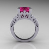 French Vintage 14K White Gold 3.8 Carat Princess Pink Sapphire Diamond Solitaire Ring R222-WGDPS-2