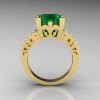 French Vintage 14K Yellow Gold 3.8 Carat Princess Emerald Diamond Solitaire Ring R222-YGDEM-2