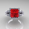 French Vintage 14K White Gold 3.8 Carat Princess Ruby Diamond Solitaire Ring R222-WGDR-3