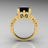 French Vintage 14K Yellow Gold 3.8 Carat Princess Black and White Diamond Solitaire Ring R222-YGDBD-2