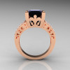 French Vintage 14K Rose Gold 3.8 Carat Princess Black and White Diamond Solitaire Ring R222-RGDBD-2