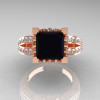 French Vintage 14K Rose Gold 3.8 Carat Princess Black and White Diamond Solitaire Ring R222-RGDBD-3