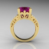 French Vintage 14K Yellow Gold 3.8 Carat Princess Amethyst Diamond Solitaire Ring R222-YGDAM-2