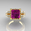 French Vintage 14K Yellow Gold 3.8 Carat Princess Amethyst Diamond Solitaire Ring R222-YGDAM-3