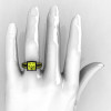 French Vintage 14K Black Gold Princess Yellow Topaz Solitaire Wedding Ring R222-BGYT-4