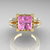 French Vintage 14K Yellow Gold 3.8 Carat Princess Light Pink Sapphire Diamond Solitaire Ring R222-YGDLPS-3
