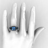 French Vintage 14K Black Gold Princess Blue Topaz Solitaire Wedding Ring R222-BGBT-4