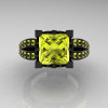 French Vintage 14K Black Gold Princess Yellow Topaz Solitaire Wedding Ring R222-BGYT-3