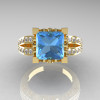French Vintage 14K Yellow Gold 3.8 Carat Princess Blue Topaz Diamond Solitaire Ring R222-YGDBT-3