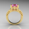 French Vintage 14K Yellow Gold 3.8 Carat Princess Light Pink Sapphire Diamond Solitaire Ring R222-YGDLPS-2
