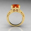 French Vintage 14K Yellow Gold 3.8 Carat Princess Orange Sapphire Diamond Solitaire Ring R222-YGDOS-2