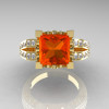 French Vintage 14K Yellow Gold 3.8 Carat Princess Orange Sapphire Diamond Solitaire Ring R222-YGDOS-3