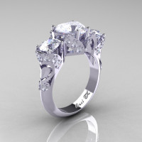 Scandinavian 14K White Gold 2.0 Ct Heart White Sapphire Diamond Three Stone Designer Engagement Ring R434M-14KWGDWS-1