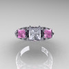 Classic 18K White Gold Three Stone Princess White and Light Pink Sapphire Solitaire Engagement Ring R500-18KWGLPSWS-3