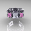 Classic 18K White Gold Three Stone Princess White and Light Pink Sapphire Solitaire Engagement Ring Wedding Band Set R500S-18KWGLPSWS-3