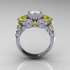 Classic 18K White Gold Three Stone Princess White and Yellow Sapphire Solitaire Engagement Ring R500-18KWGYSWS-2