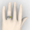Classic 18K White Gold Three Stone Princess White and Yellow Sapphire Solitaire Engagement Ring R500-18KWGYSWS-4