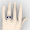 Classic 14K White Gold Three Stone Princess White and Blue Sapphire Diamond Solitaire Engagement Ring R500-14KWGDBSWS-4