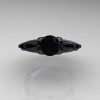 Classic Angel 14K Matte Black Gold 1.0 Ct Black Diamond Solitaire Engagement Ring R482-14KMBGBD-3