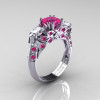 Classic 14K White Gold Three Stone Princess Pink and White Sapphire Solitaire Engagement Ring R500-14KWGWSPS-2