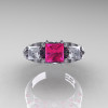 Classic 14K White Gold Three Stone Princess Pink and White Sapphire Solitaire Engagement Ring R500-14KWGWSPS-3