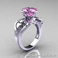 Modern Victorian 14K White Gold 3.0 Ct Light Pink Sapphire Diamond Solitaire Ring R248-14KWGDLPS-1