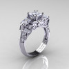 Classic 14K White Gold Three Stone Princess Cubic Zirconia Diamond Solitaire Engagement Ring R500-14KWGDCZ-2