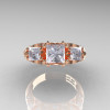 Classic 14K Rose Gold Three Stone Princess Cubic Zirconia Diamond Solitaire Engagement Ring R500-14KRGDCZ-3