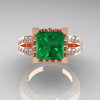 French Vintage 14K Rose Gold 3.8 Carat Princess Emerald Diamond Solitaire Ring R222-RGDEM-3