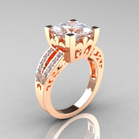 French Vintage 14K Rose Gold Princess Cubic Zirconia Diamond Solitaire Ring R222-RGDCZ-1