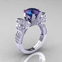 French 14K White Gold 3.0 CT Russian Alexandrite Diamond Engagement Ring Wedding Ring R382-14KWGDAL-1