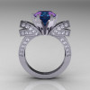 French 14K White Gold 3.0 CT Russian Alexandrite Diamond Engagement Ring Wedding Ring R382-14KWGDAL-2