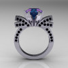 French 14K White Gold 3.0 CT Russian Alexandrite Black Diamond Engagement Ring Wedding Ring R382-14KWGBDAL-2