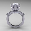 Modern Vintage 14K White Gold 3.0 Ct White Sapphire Solitaire Engagement Ring R253-14KWGWS-2
