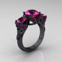 Scandinavian 14K Matte Black Gold 2.0 Ct Pink Sapphire Three Stone Designer Engagement Ring R406-14KMBGPS-1