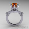 Modern Vintage 14K White Gold 3.0 Ct Orange Sapphire Diamond Solitaire Engagement Ring R253-14KWGDOS-2