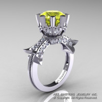 Modern Vintage 14K White Gold 3.0 Ct Yellow Topaz Diamond Solitaire Engagement Ring R253-14KWGDYT-1