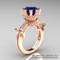 Modern Vintage 14K Rose Gold 3.0 Ct  Blue Sapphire Diamond Solitaire Engagement Ring R253-14KRGDBS-1