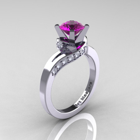 Classic 14K White Gold 1.0 Ct Amethyst Diamond Designer Solitaire Ring R259-14KWGDAM-1