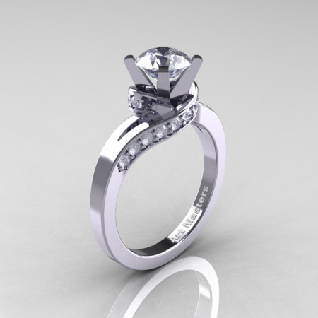 Classic 14K White Gold 1.0 Ct White Sapphire Diamond Designer Solitaire Ring R259-14KWGDWS-1