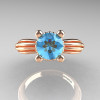 Classic Victorian 14K Rose Gold 1.0 Ct Blue Topaz Solitaire Engagement Ring R506-14KRGBT-3
