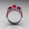 Classic 14K White Gold Three Stone Rubies Red Garnet Solitaire Ring R200-14KWGRGR-2